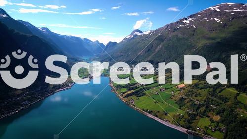 Aerial Footage Beautiful Nature Norway. Flying Over The Lakes And Fjords.View From The Bird's Eye View.